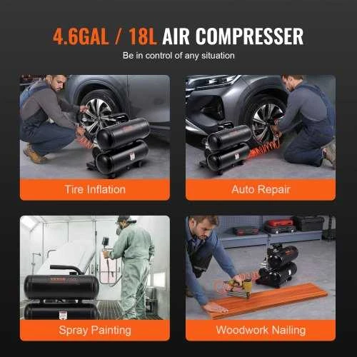 VEVOR Nešiojamas bealyvas oro kompresorius 18L 90 PSI