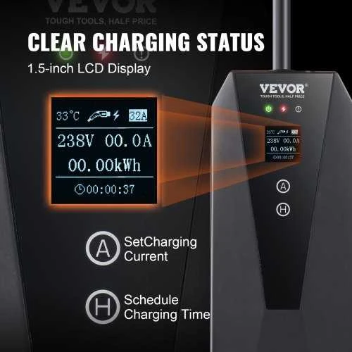 VEVOR Nešiojamas EV įkroviklis Tipas 2, 16A 3.7kW