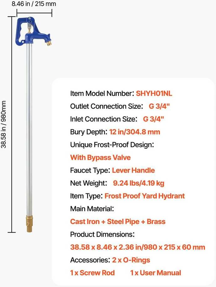 VEVOR Nekylančios sušalimo lauko vandens kranelis 980 mm