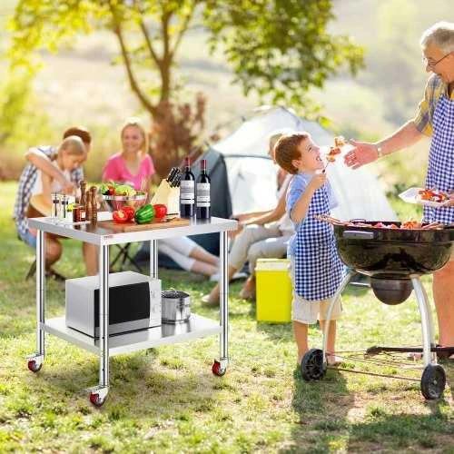 VEVOR Nerūdijančio plieno darbo stalas su ratukais