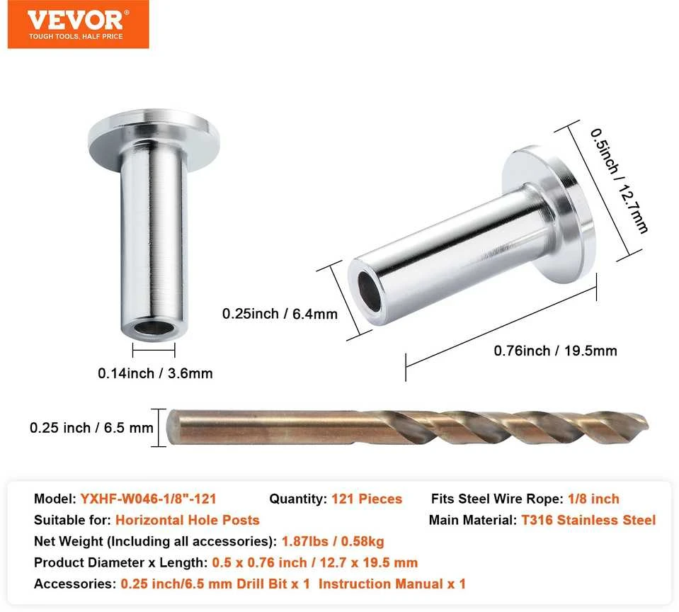 VEVOR nerūdijančio plieno apsaugos rankovės 3.2mm lynui