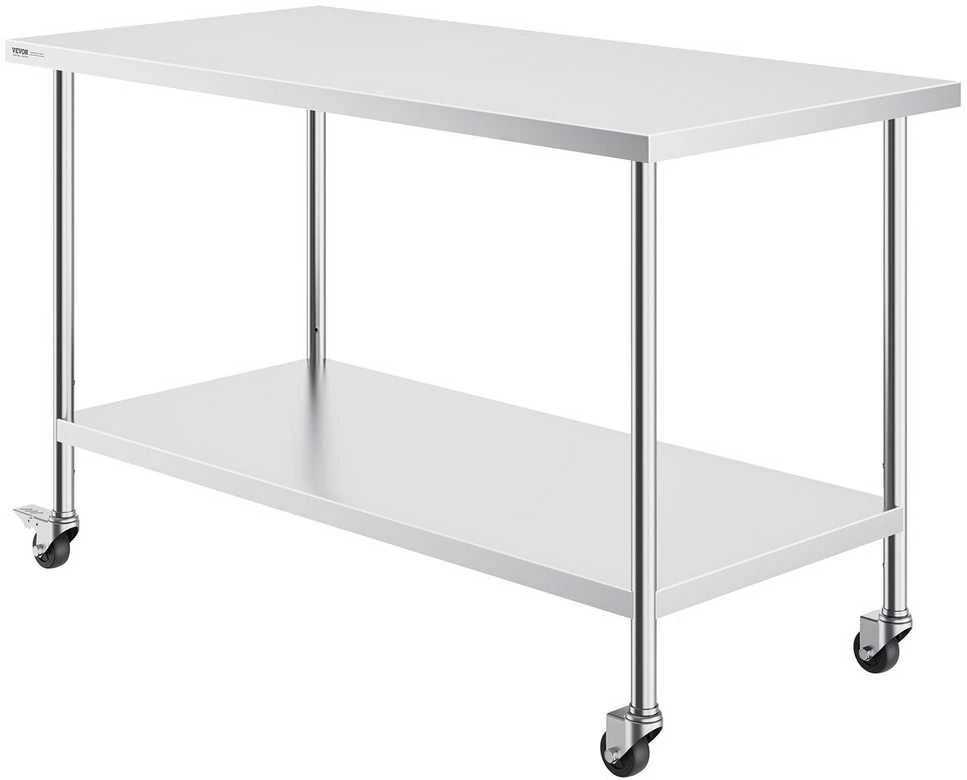 VEVOR nerūdijančio plieno darbastalis 76x152 cm su ratukais