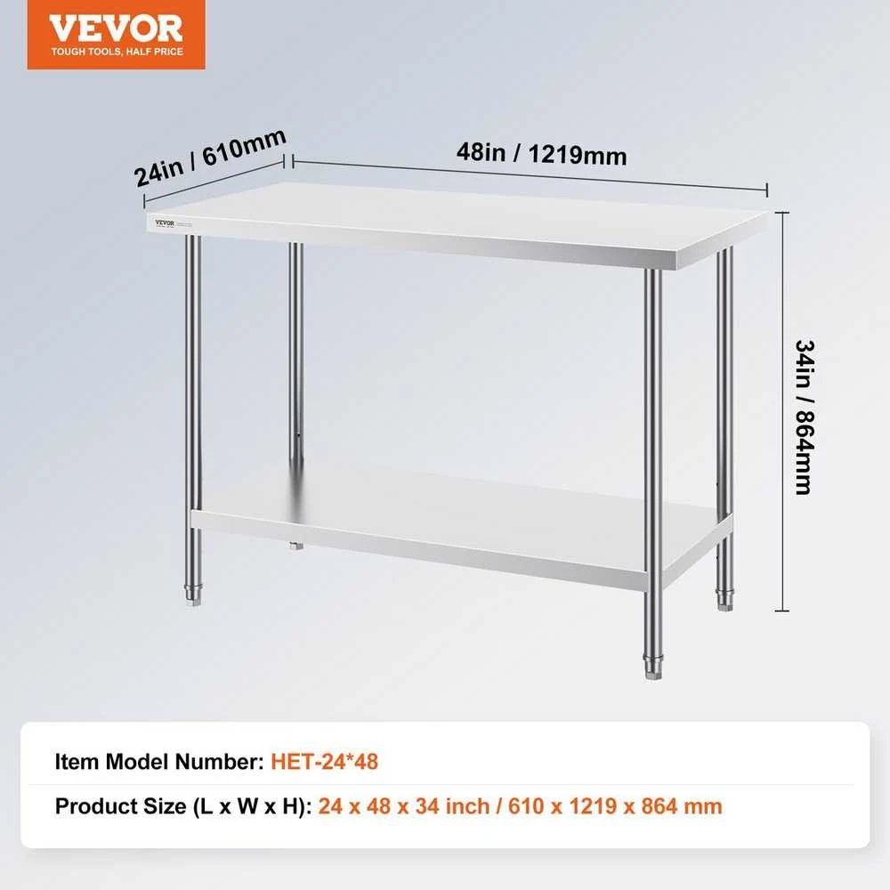 VEVOR Nerūdijančio plieno darbo stalas 61x121x86 cm
