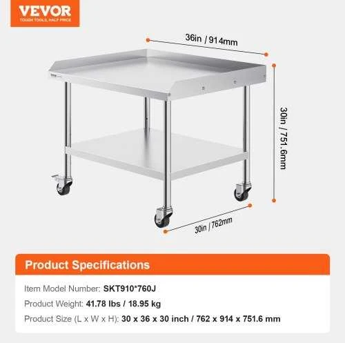 VEVOR nerūdijančio plieno darbo stalas 762 x 914 mm