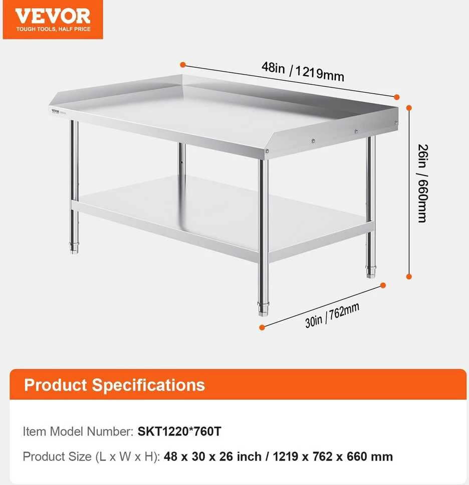 VEVOR Nerūdijančio plieno darbo stalas 76x122 cm
