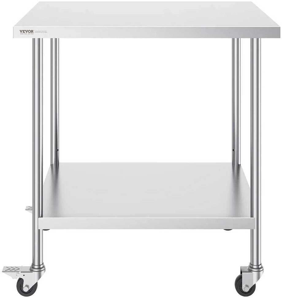 VEVOR Nerūdijančio plieno darbo stalas su ratukais