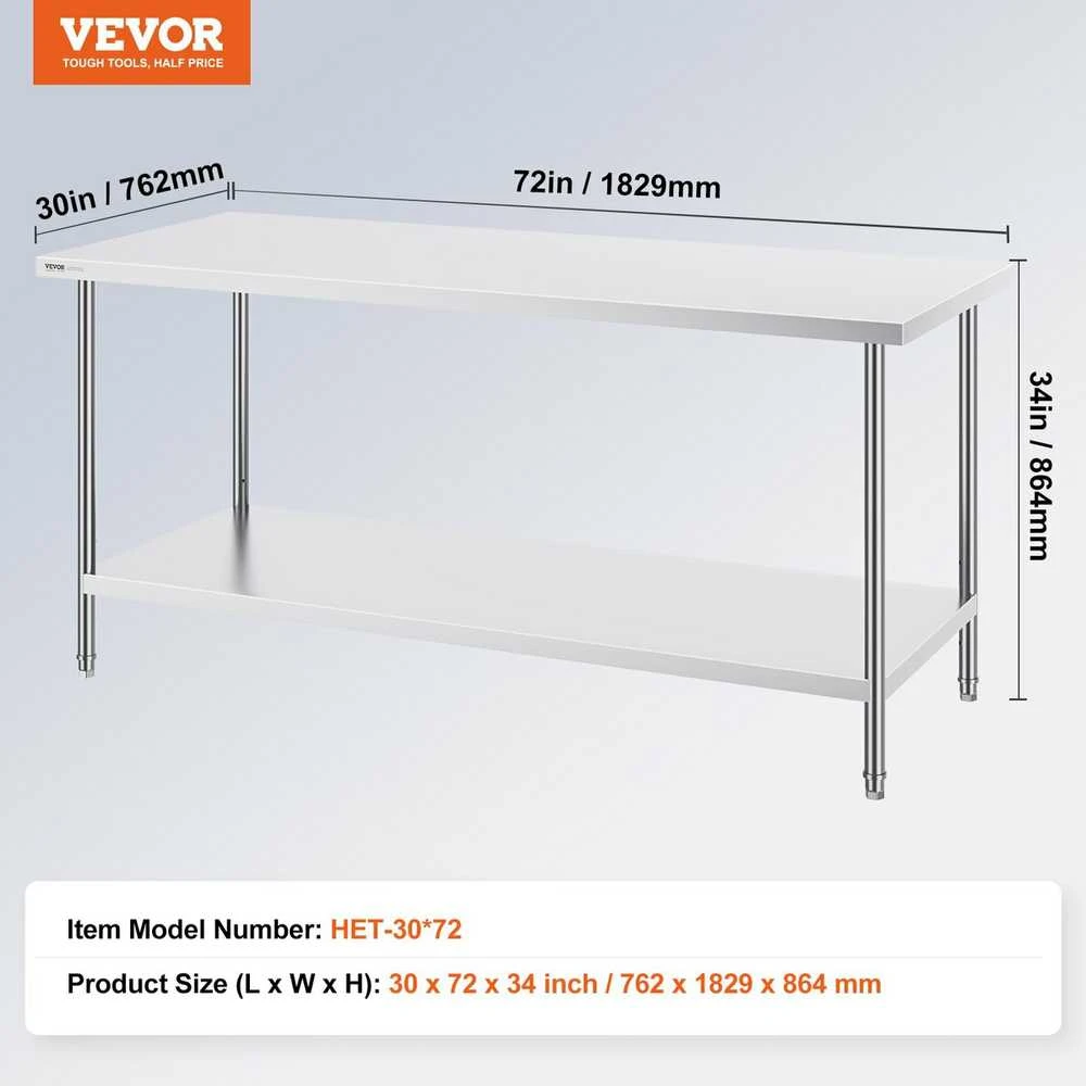 VEVOR Nerūdijančio plieno paruošiamasis stalas 76x183x86 cm