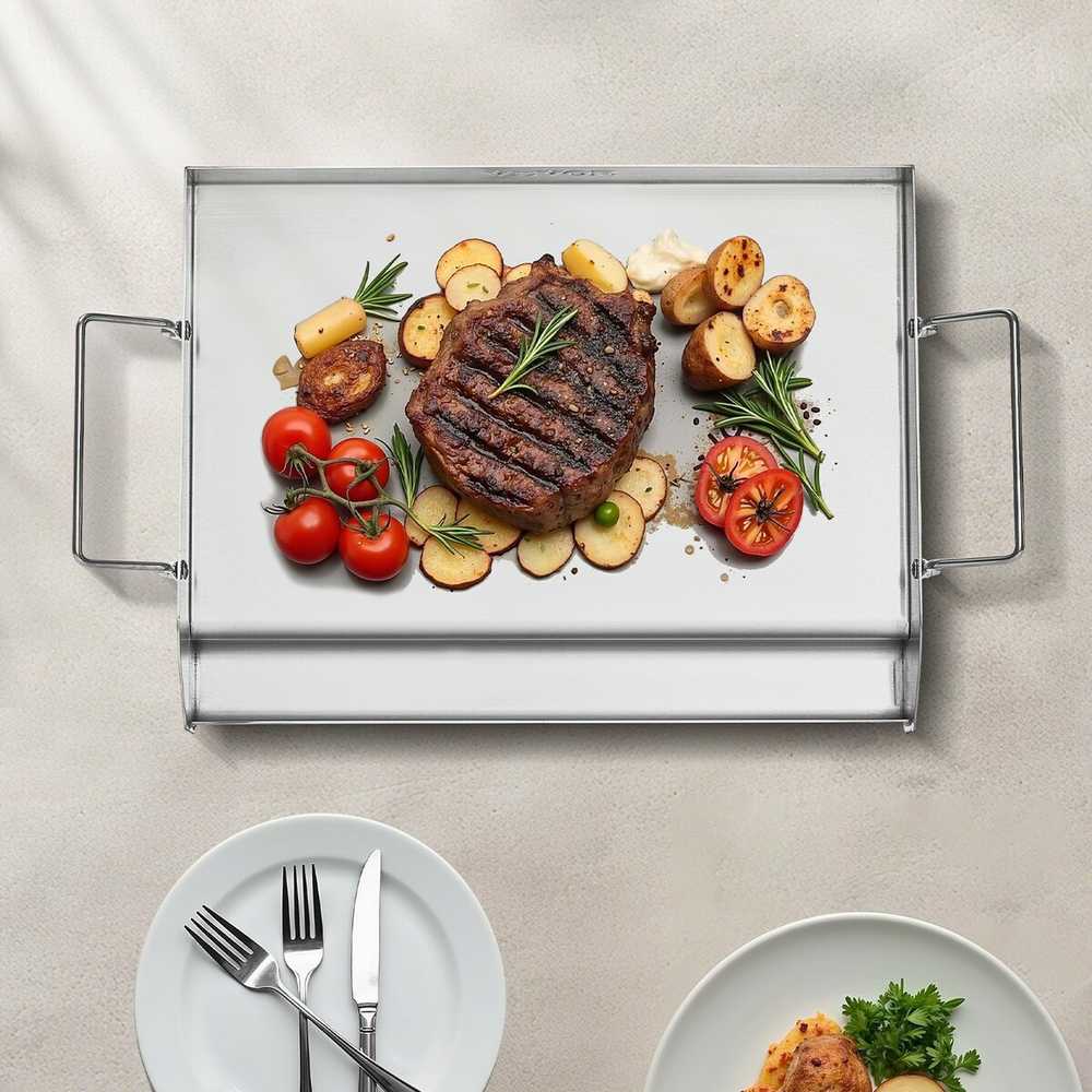 VEVOR Nerūdijančio plieno plokščia kepsninės keptuvė