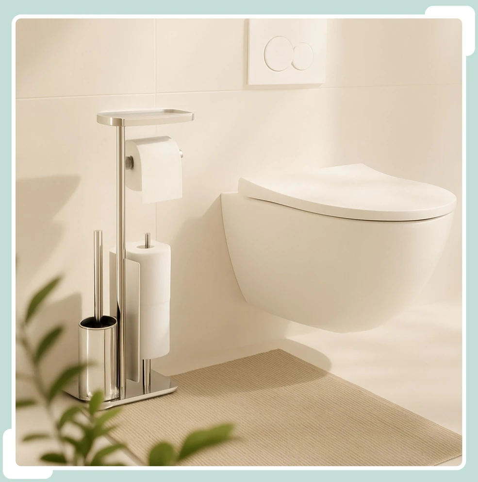 Relaxdays Nerūdijančio plieno WC rinkinys su lentynėle