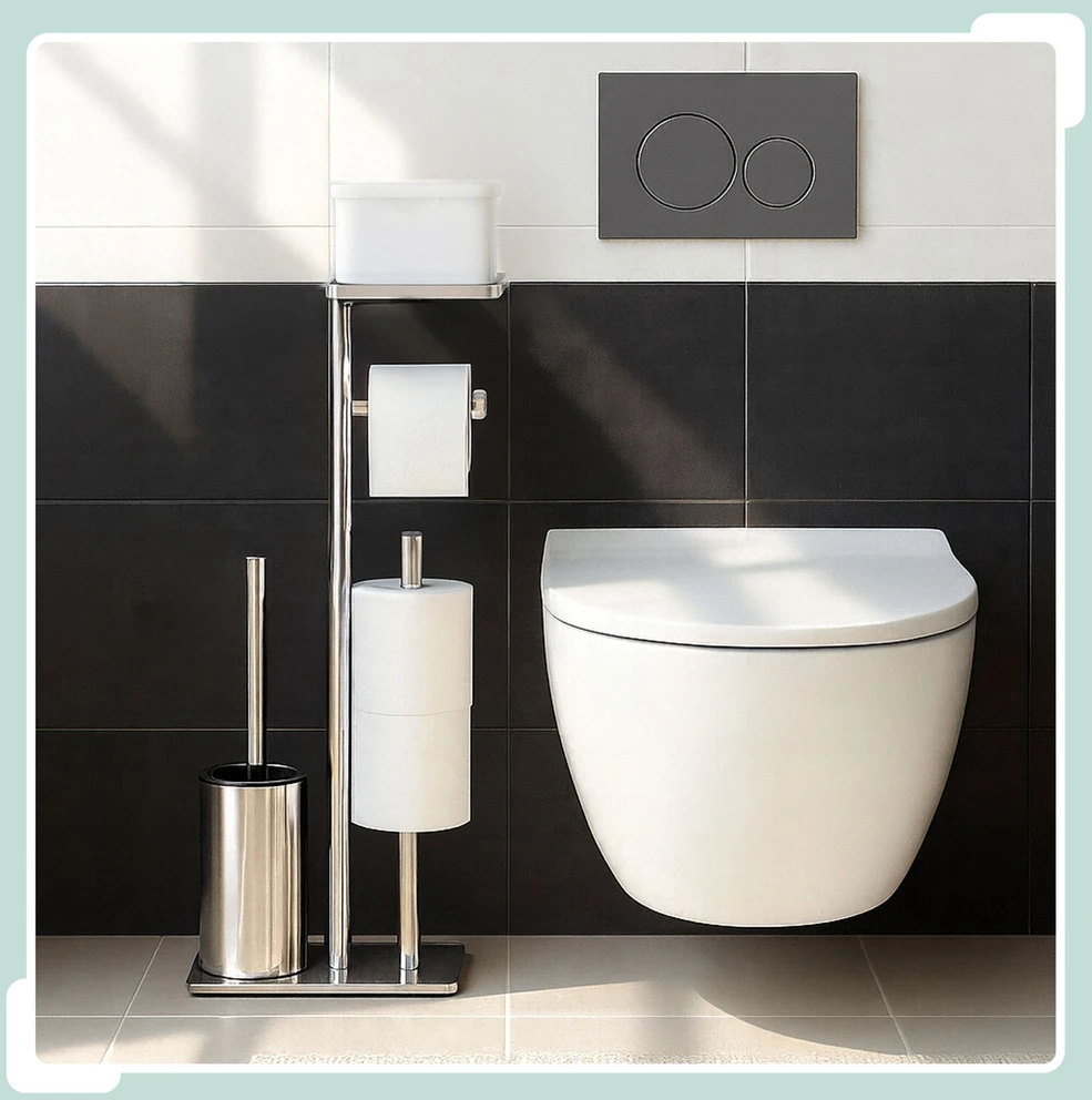 Relaxdays Nerūdijančio plieno WC rinkinys su lentynėle