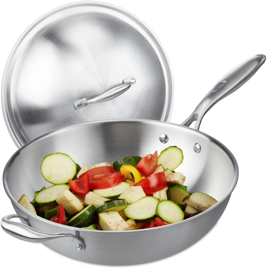 Relaxdays Nerūdijančio plieno wok keptuvė su dangčiu