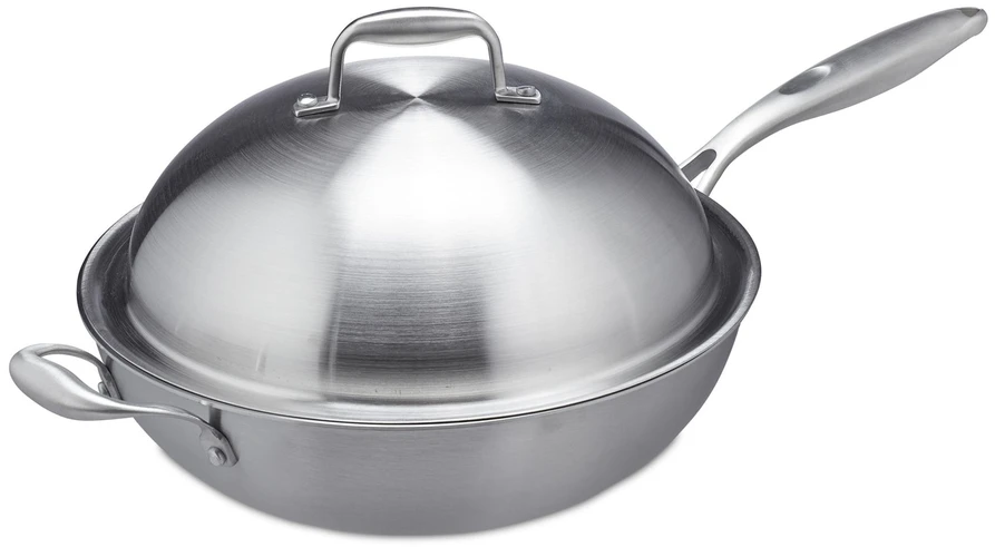 Relaxdays Nerūdijančio plieno wok keptuvė su dangčiu