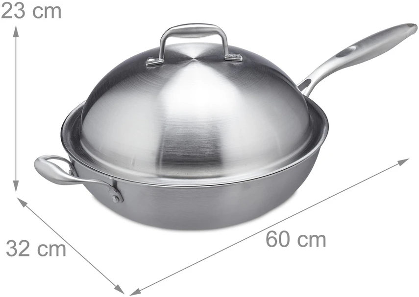 Relaxdays Nerūdijančio plieno wok keptuvė su dangčiu