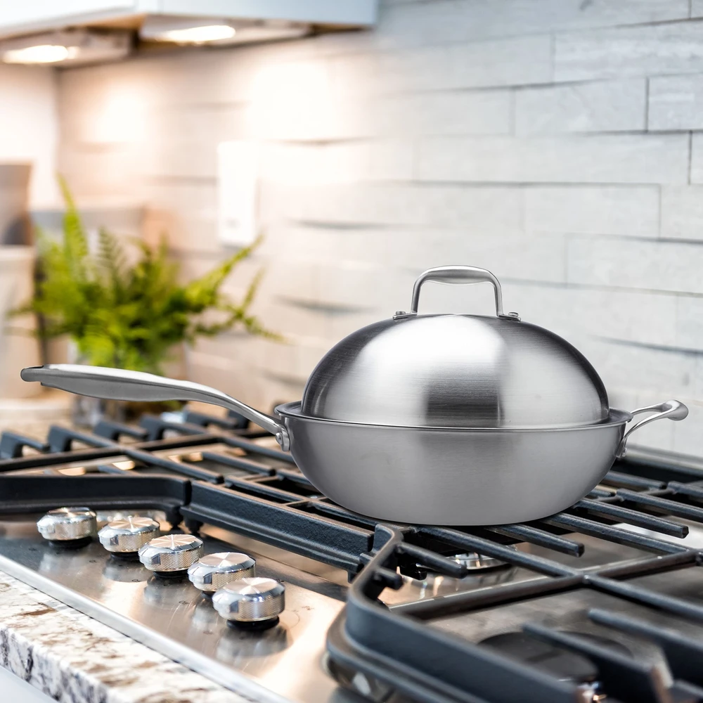 Relaxdays Nerūdijančio plieno wok keptuvė su dangčiu