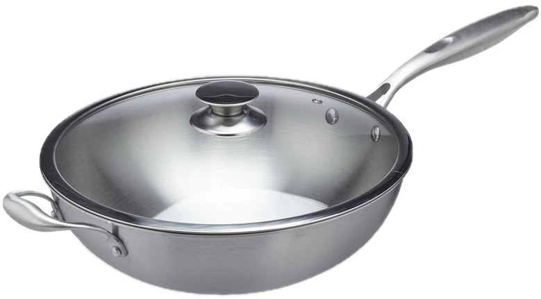 Relaxdays Nerūdijančio plieno wok keptuvė su stikliniu dangčiu