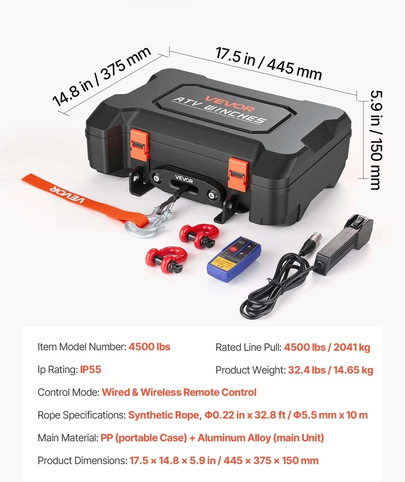 VEVOR Nešiojama 12V elektrinė gervė 2041 kg