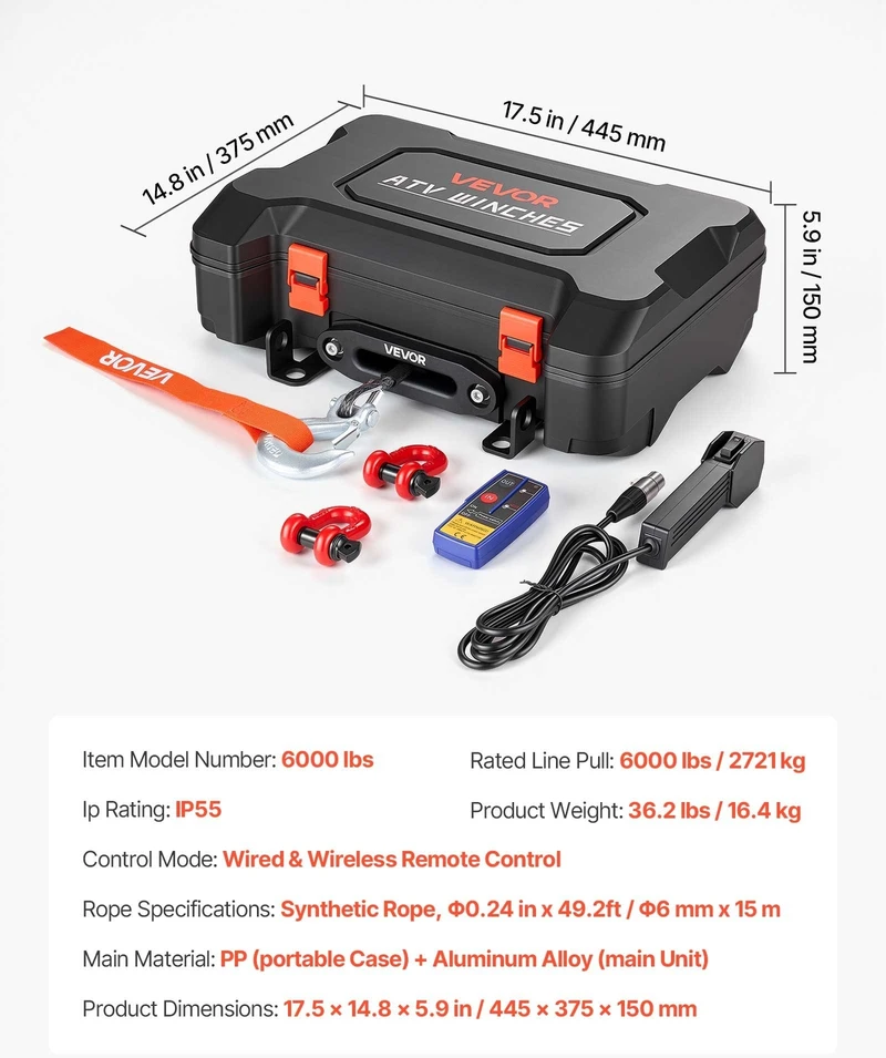 VEVOR Nešiojama 12V elektrinė gervė 2721 kg