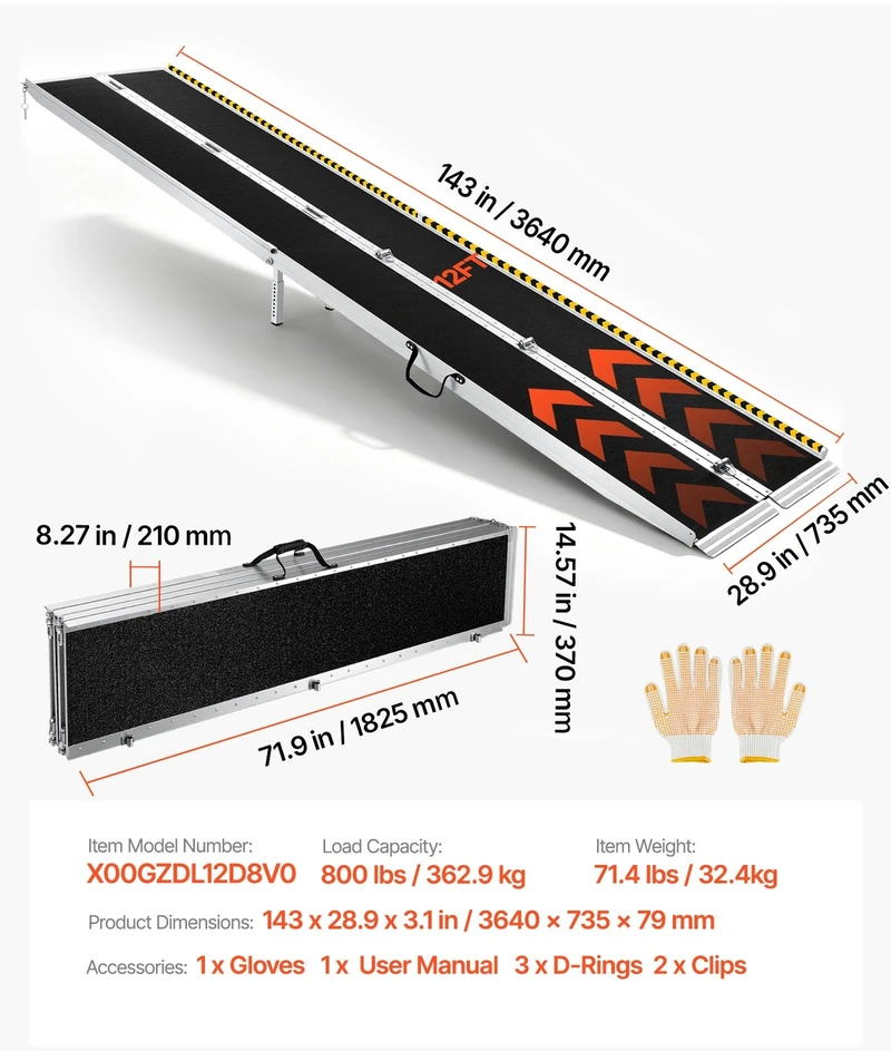 VEVOR Nešiojama aliumininė rampa vežimėliui 3640 mm