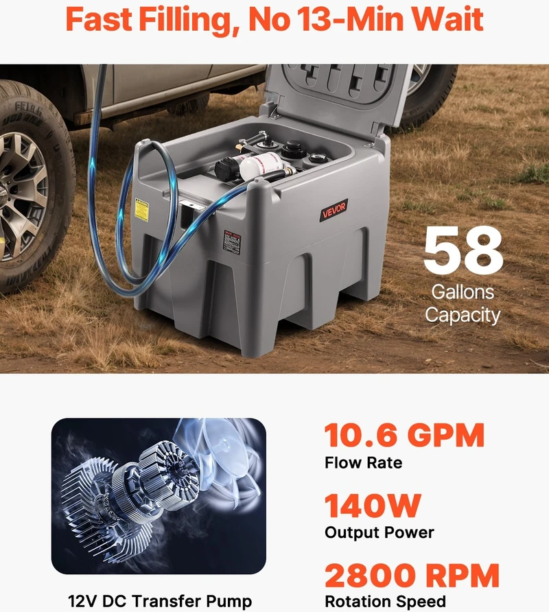 VEVOR Nešiojama dyzelino talpa 220 l su 12V siurbliu