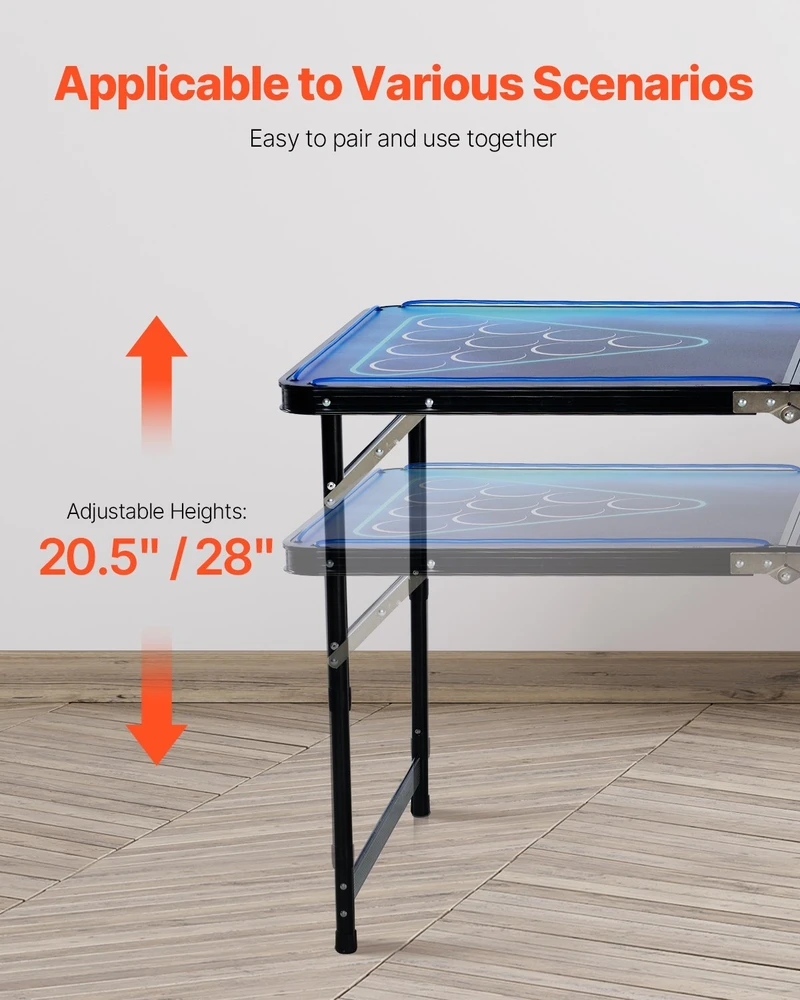 Nešiojamas 2,4 m beer pong stalas su LED
