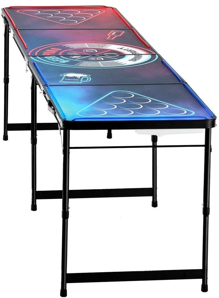Nešiojamas 2,4 m beer pong stalas su LED