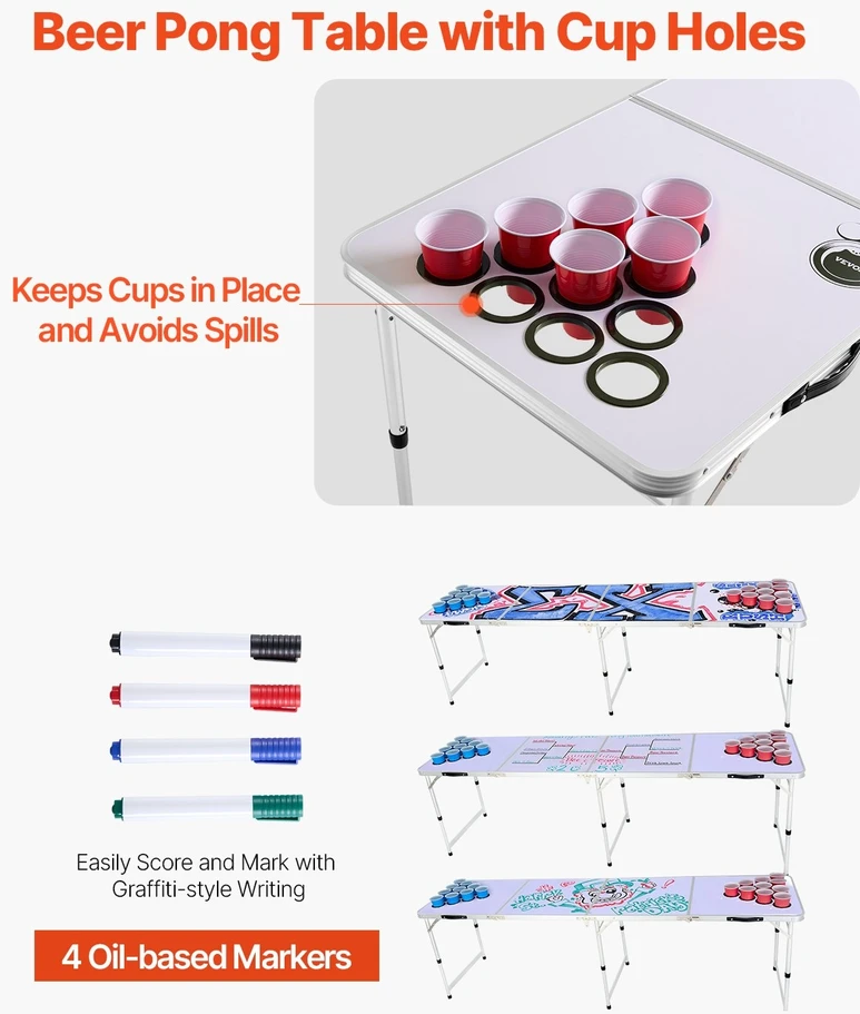 VEVOR Nešiojamas beer pong stalas 2,4 m