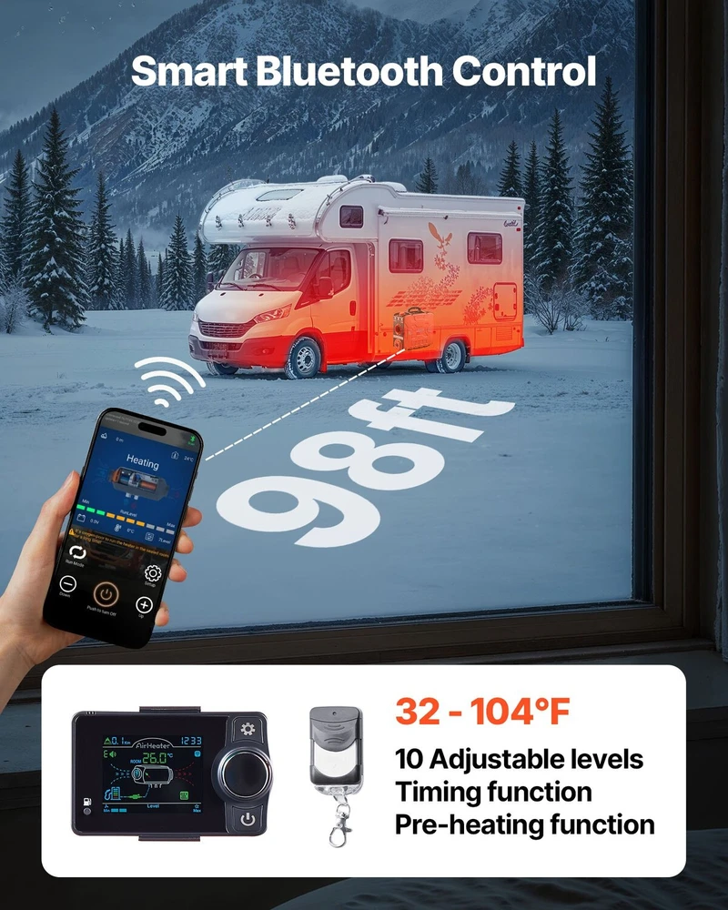 Vevor Portatyvus dyzelinis oro šildytuvas 8kW su Bluetooth valdymu ir LCD ekranu (380 x 150 x 410 mm)