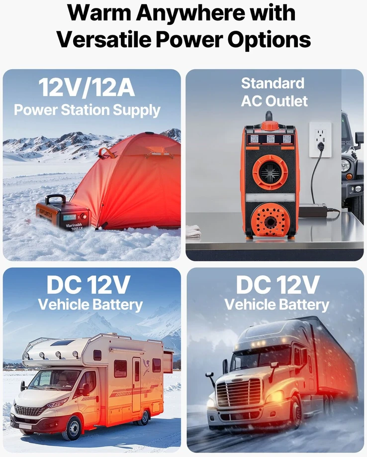 Vevor Portatyvus dyzelinis oro šildytuvas 8kW su Bluetooth valdymu ir LCD ekranu (380 x 150 x 410 mm)