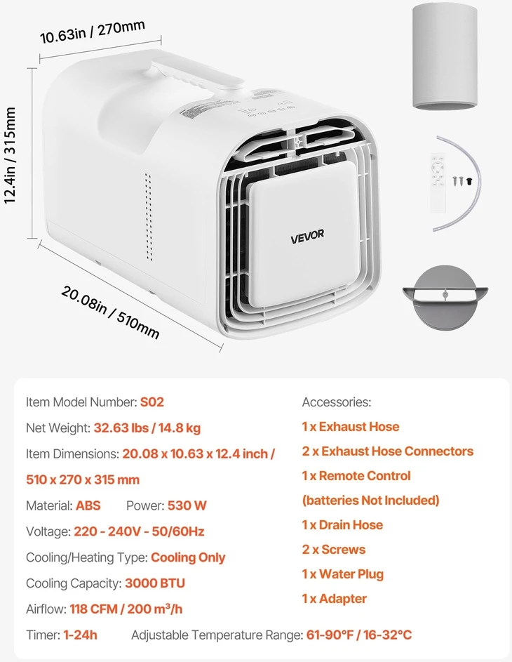 VEVOR Nešiojamas stovyklinis oro kondicionierius 3000 BTU