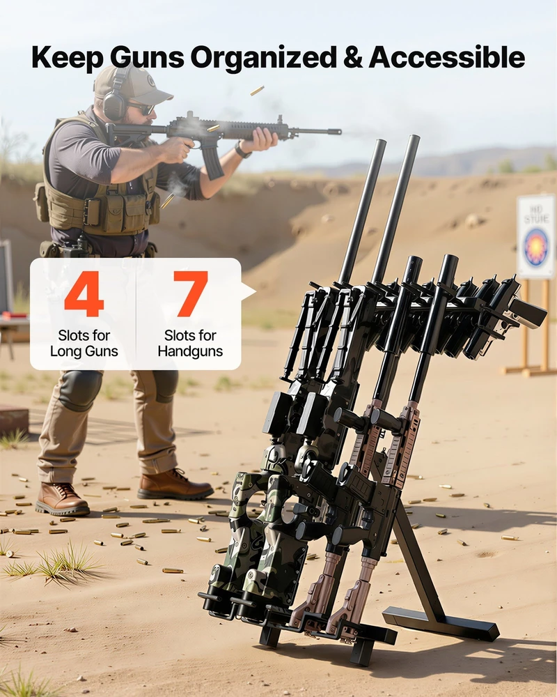 VEVOR Nešiojamas sulankstomas ginklų stovas iki 7 pistoletų ir 4 šautuvų