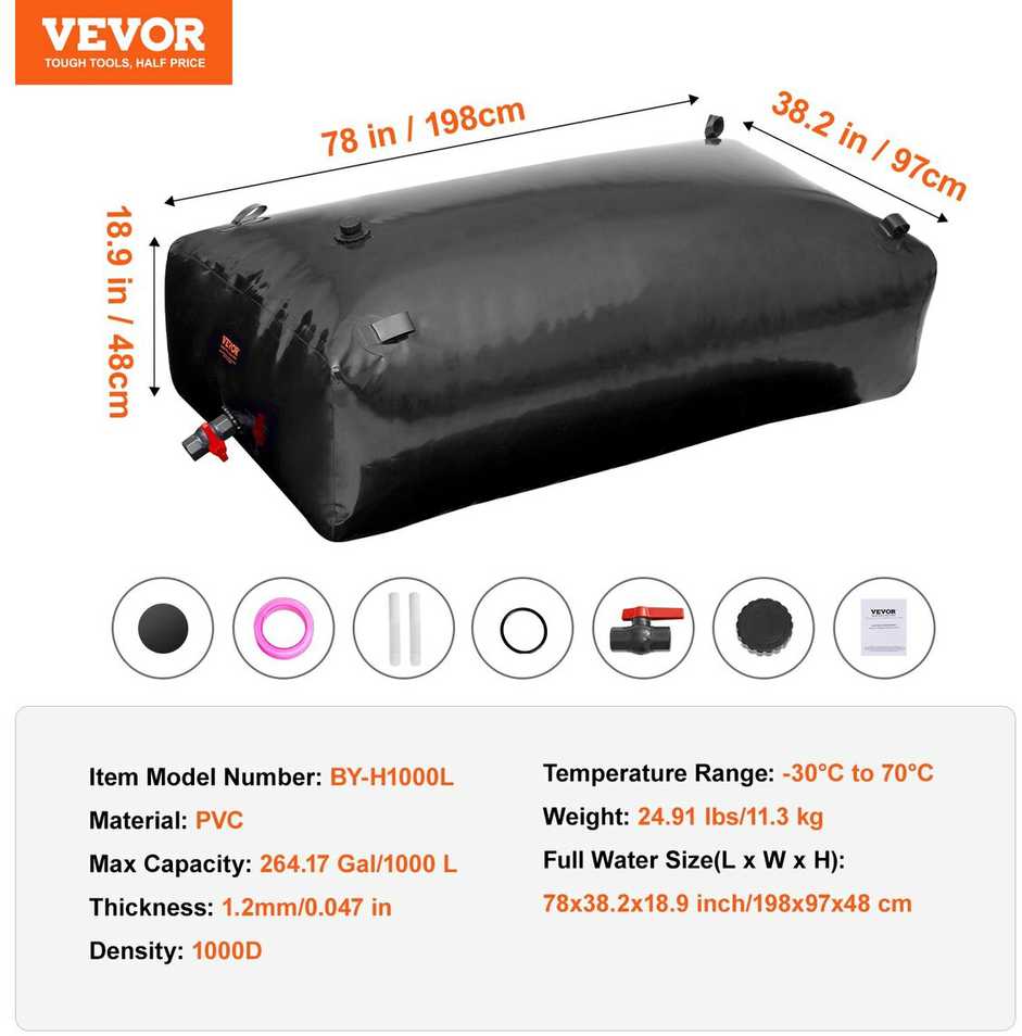 VEVOR Nešiojamas vandens laikymo bakas 1000L PVC