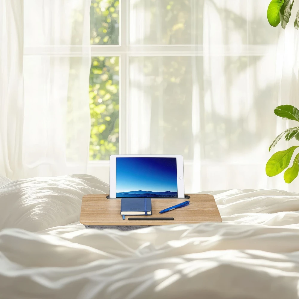 Relaxdays Nešiojamojo kompiuterio padėklas lovai 16" su telefono laikikliu