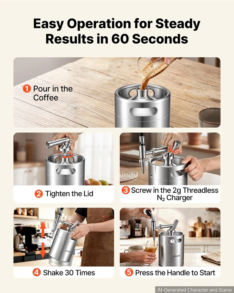 VEVOR Nitro cold brew kavos aparatas 4 l