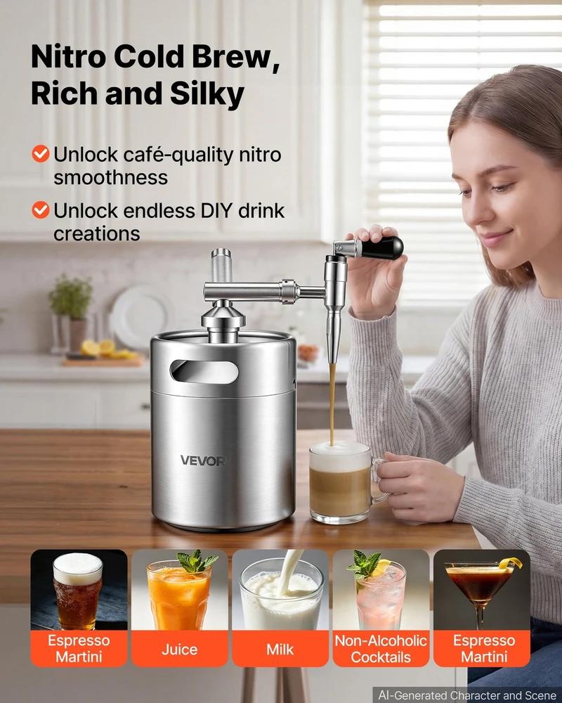 VEVOR Nitro cold brew kavos aparatas 4 l