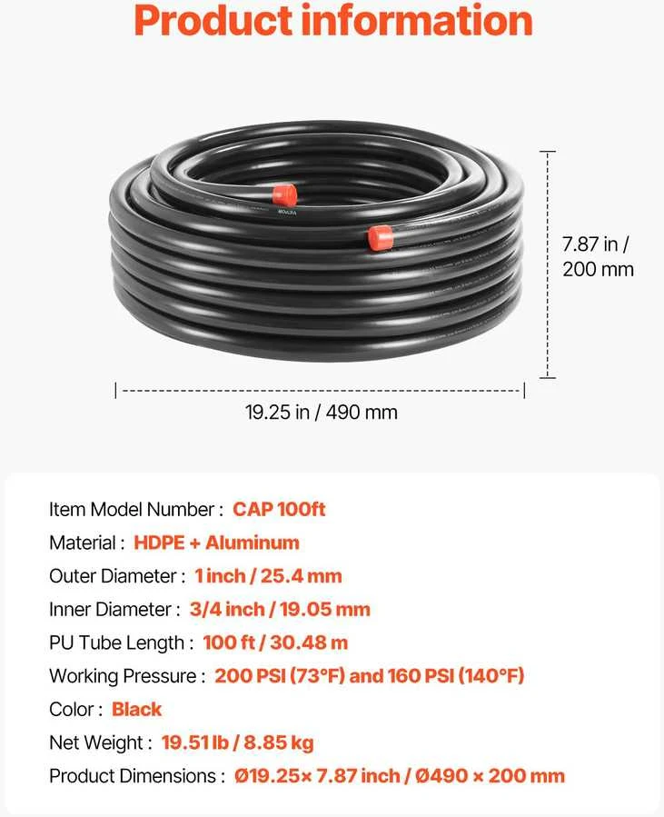 VEVOR oro kompresoriaus linijos komplektas 3/4'' x 30,48 m juodas