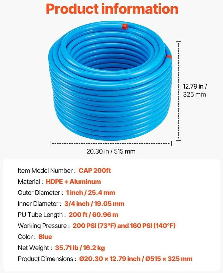 Vevor oro kompresoriaus linijos komplektas 3/4'' x 60,96 m