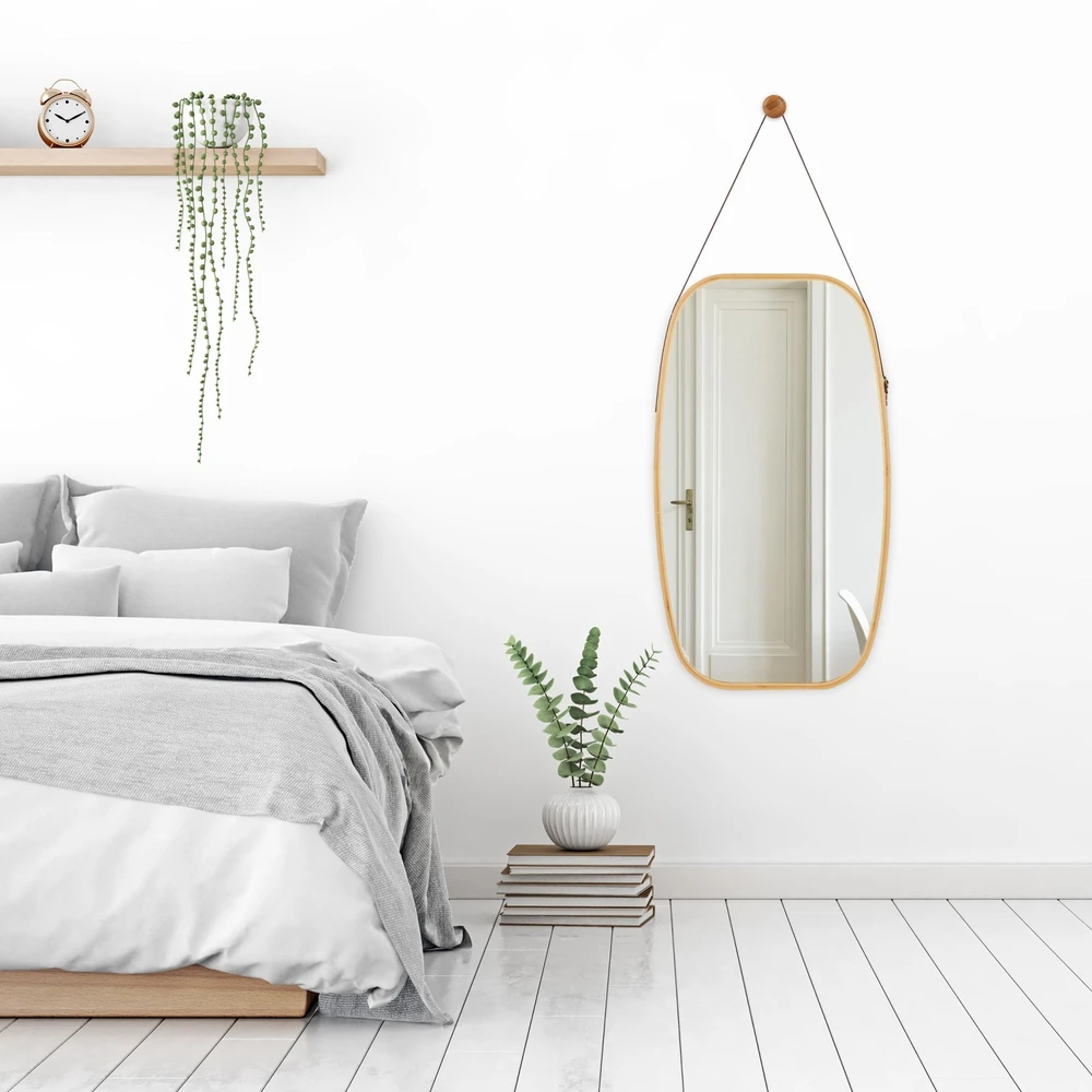 Relaxdays Ovalus pakabinamas veidrodis su dirželiu