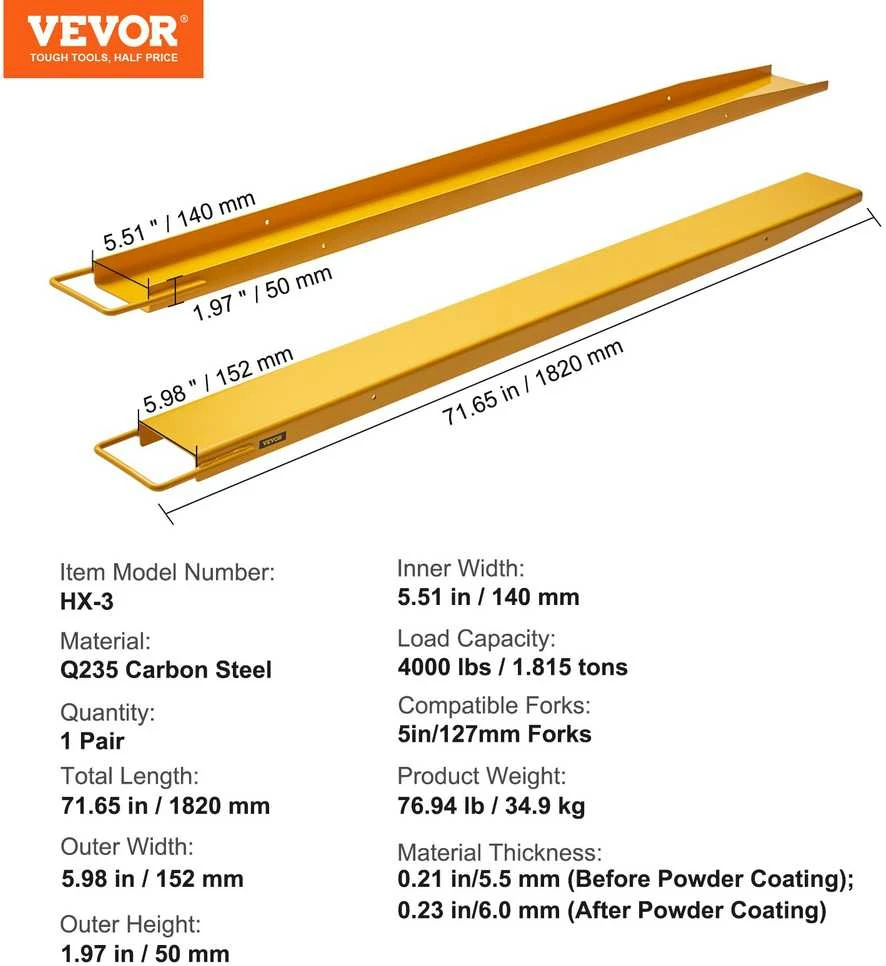 VEVOR Padėklų šakių prailginimai, 182 cm ilgis 14 cm plotis
