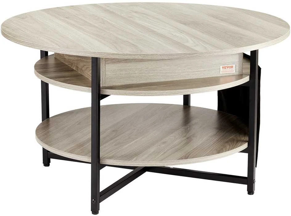 VEVOR Pakeliamas kavos staliukas apvalus 90 cm baltas