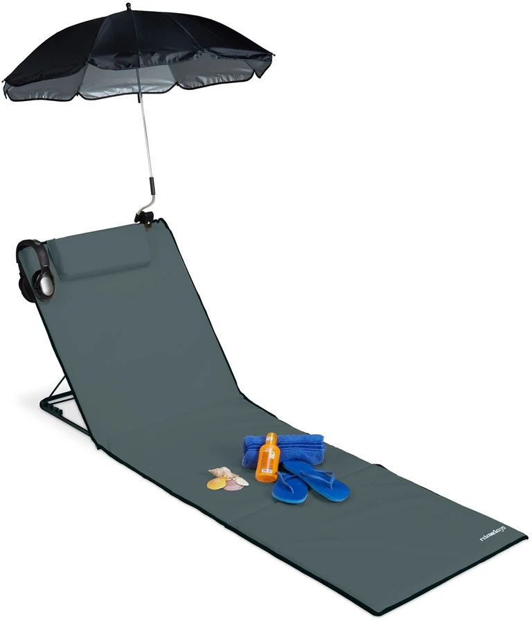 Relaxdays Paplūdimio kilimėlis su skėčiu nuo saulės