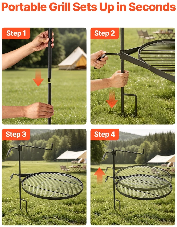 VEVOR Pasukamos laužo kepsninės grotelės 62 cm