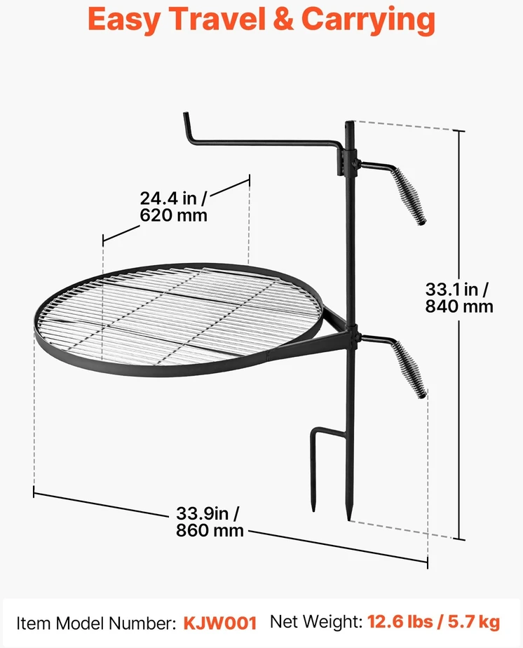 VEVOR Pasukamos laužo kepsninės grotelės 62 cm