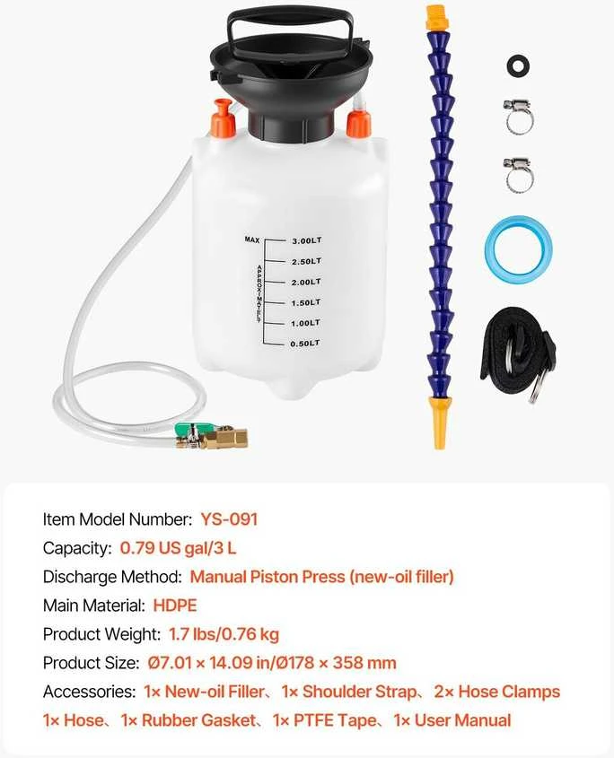 VEVOR Pavarų tepalo siurblys, 3 l talpa