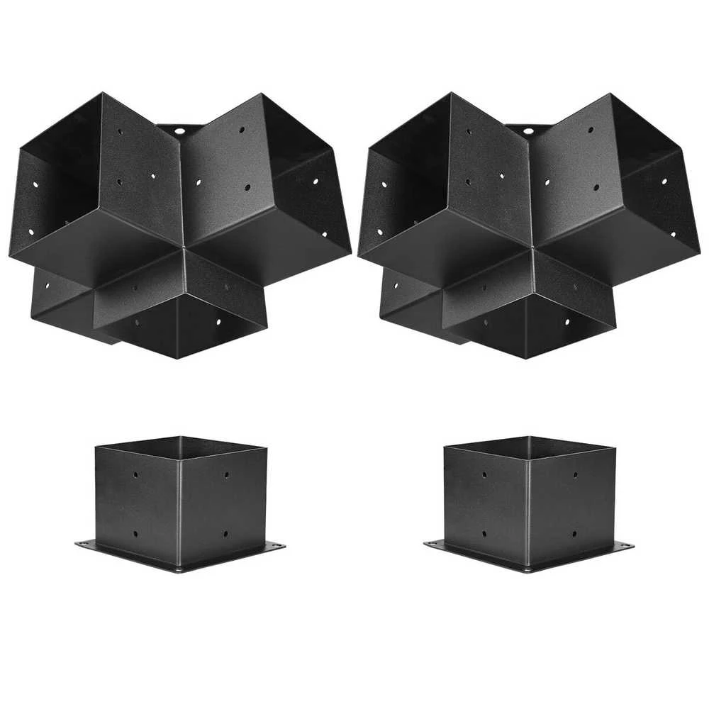 Vevor Pergolos laikiklių rinkinys 152,4 x 152,4 mm, 4 krypčių tvirtas kampinis laikiklis, stulpo pagrindas