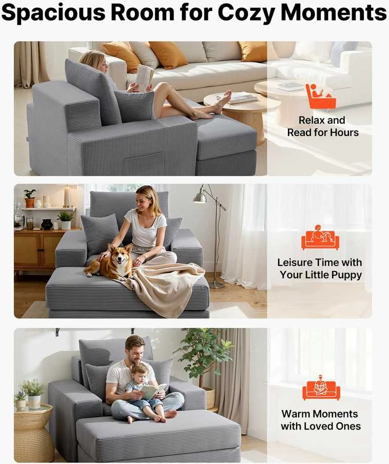 Sofa Vevor Pilka šezlonginė kėdė su pagalvėmis