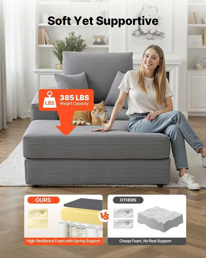 Sofa Vevor Pilka šezlonginė kėdė su pagalvėmis