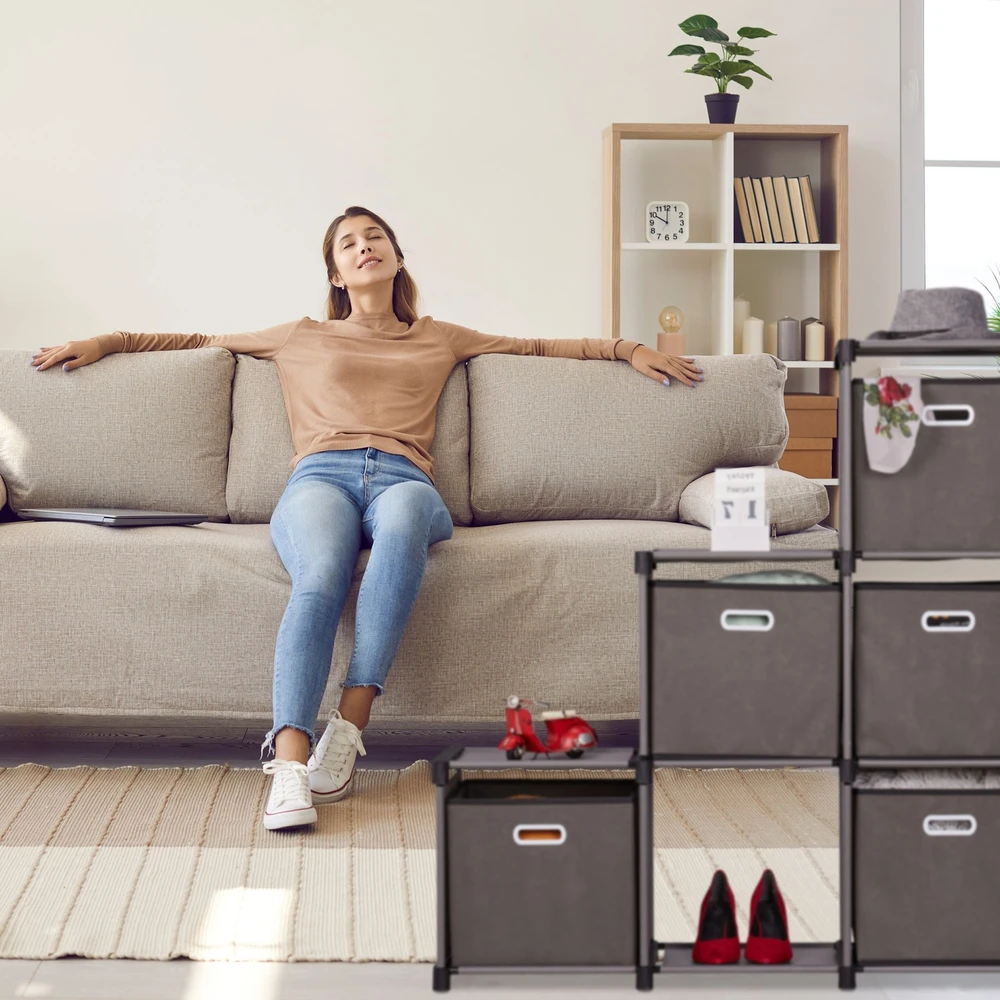 Relaxdays Pilkas lentynų blokas su 6 skyriais
