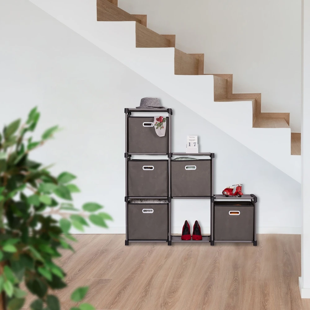 Relaxdays Pilkas lentynų blokas su 6 skyriais