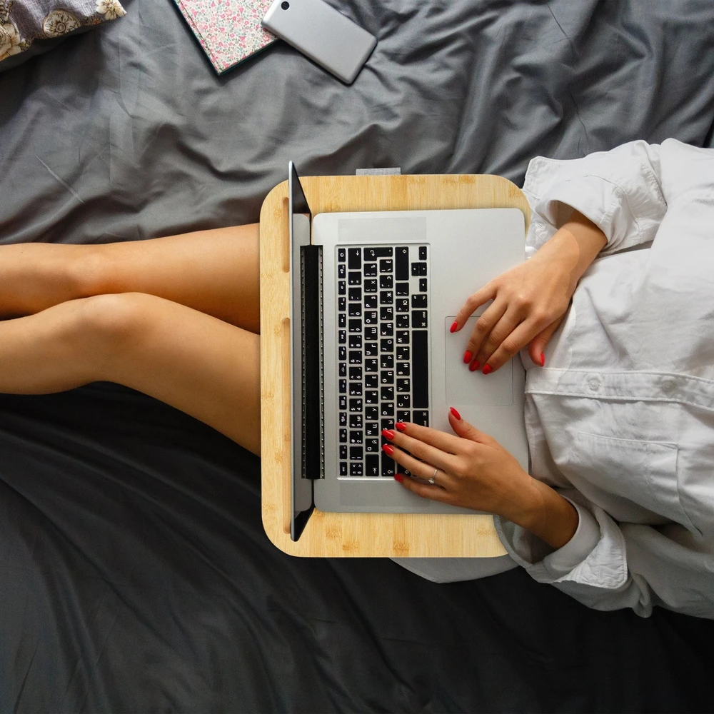 Relaxdays Pilkas nešiojamojo kompiuterio padėklas su bambukiniu paviršiumi