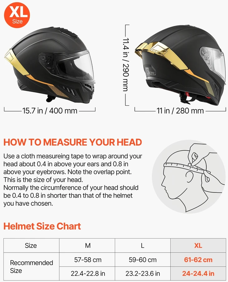 VEVOR Pilno veido motociklininko šalmas su dviem skydeliais (XL)